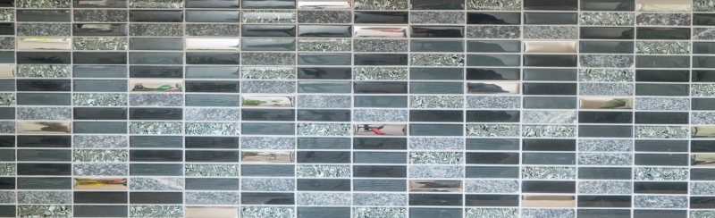 Muestra de mano mosaico azulejo Azulejo backsplash Translúcido plata gris negro Rectángulo Mosaico de vidrio Piedra de cristal negro MOS87-88X_m