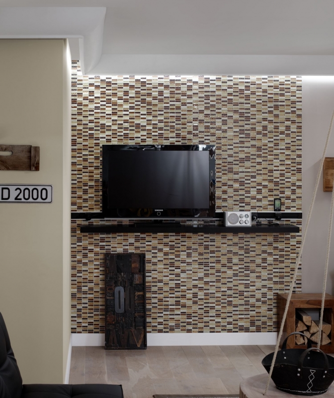 Muestra de mano mosaico azulejo translúcido beige marrón varillas mosaico de vidrio cristal piedra beige marrón MOS87-1206_m