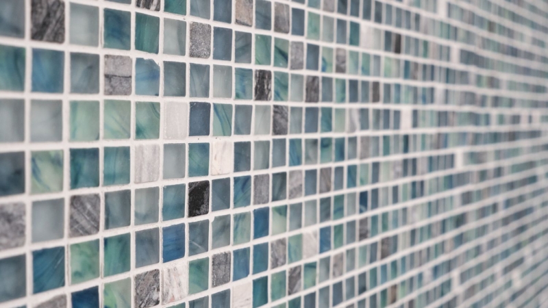 Muestra de mano mosaico azulejo Azulejo backsplash Translúcido verde azul Mosaico de vidrio Piedra de cristal Crema verde azul MOS92-XCR1501_m