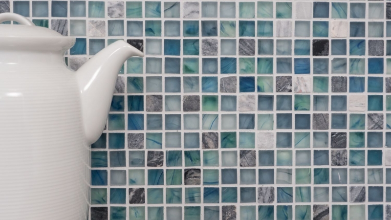 Muestra de mano mosaico azulejo Azulejo backsplash Translúcido verde azul Mosaico de vidrio Piedra de cristal Crema verde azul MOS92-XCR1501_m