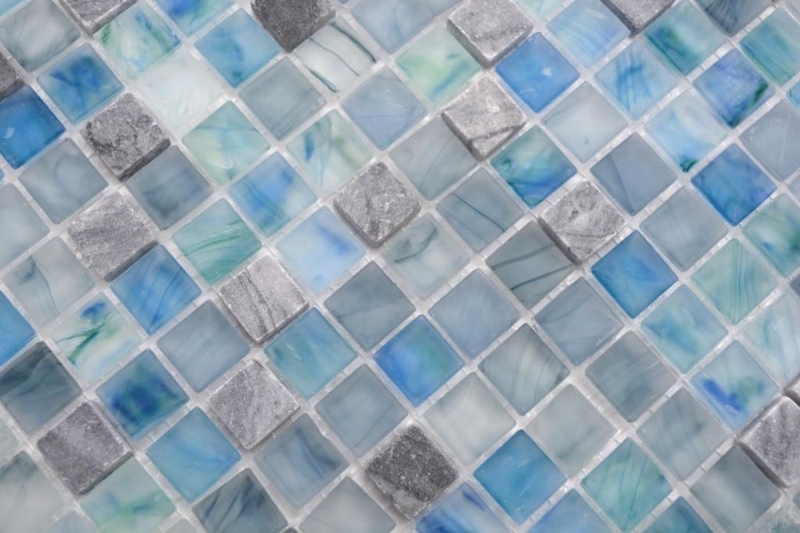 Muestra de mano mosaico azulejo Azulejo backsplash Translúcido verde azul Mosaico de vidrio Piedra de cristal Crema verde azul MOS92-XCR1501_m