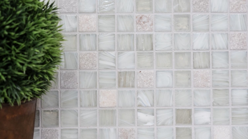 Muestra de mano azulejo mosaico Azulejo backsplash Blanco translúcido Mosaico de vidrio Piedra de cristal Crema blanco MOS94-2503_m