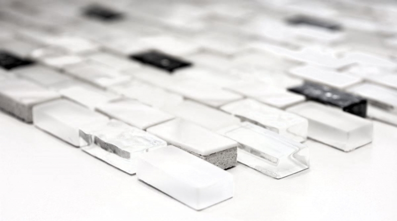 Muestra de mano mosaico azulejo azulejo backsplash translúcido blanco ladrillo vidrio mosaico cristal piedra concha blanco MOS87-B01S_m