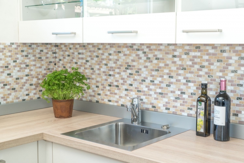 Muestra de mano mosaico azulejo azulejo backsplash translúcido beige ladrillo vidrio mosaico cristal piedra concha beige MOS87-B05S_m