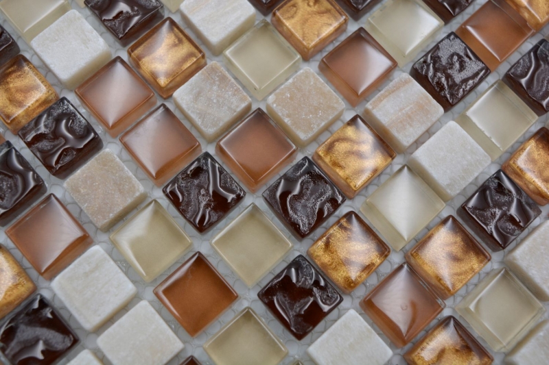 Muestra de mano mosaico azulejo Azulejo backsplash Translúcido beige marrón Mosaico de vidrio Piedra de cristal beige marrón MOS92-1206_m