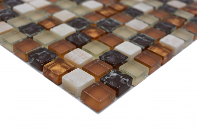 Muestra de mano mosaico azulejo Azulejo backsplash Translúcido beige marrón Mosaico de vidrio Piedra de cristal beige marrón MOS92-1206_m