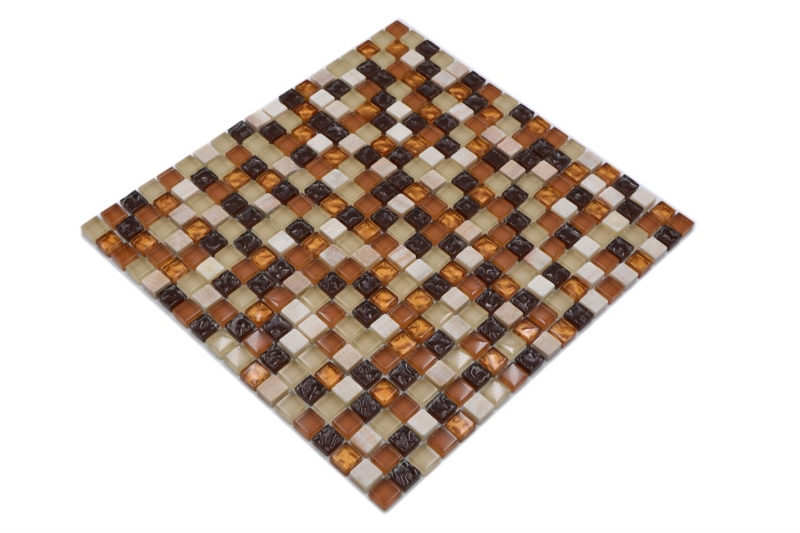 Muestra de mano mosaico azulejo Azulejo backsplash Translúcido beige marrón Mosaico de vidrio Piedra de cristal beige marrón MOS92-1206_m