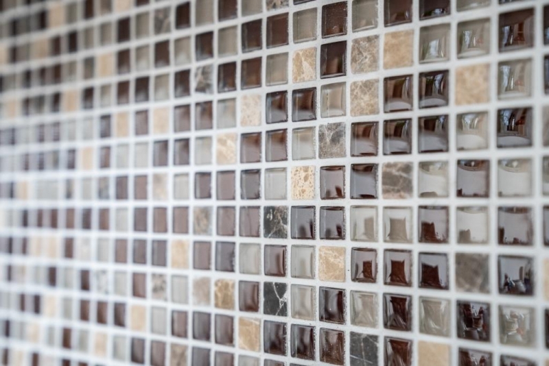 Muestra de mano mosaico azulejo espejo translúcido marrón vidrio mosaico cristal piedra marrón BAD WC cocina PARED MOS92-1304_m