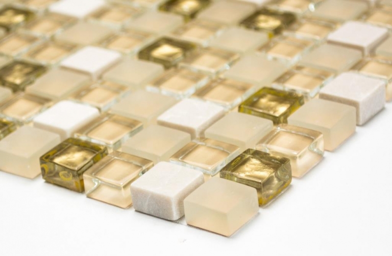 Muestra de mano mosaico azulejo Azulejo backsplash Translúcido oro blanco Mosaico de vidrio Piedra de cristal oro blanco mate MOS92-1201_m