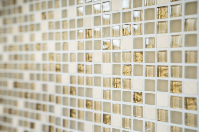 Muestra de mano mosaico azulejo Azulejo backsplash Translúcido oro blanco Mosaico de vidrio Piedra de cristal oro blanco mate MOS92-1201_m