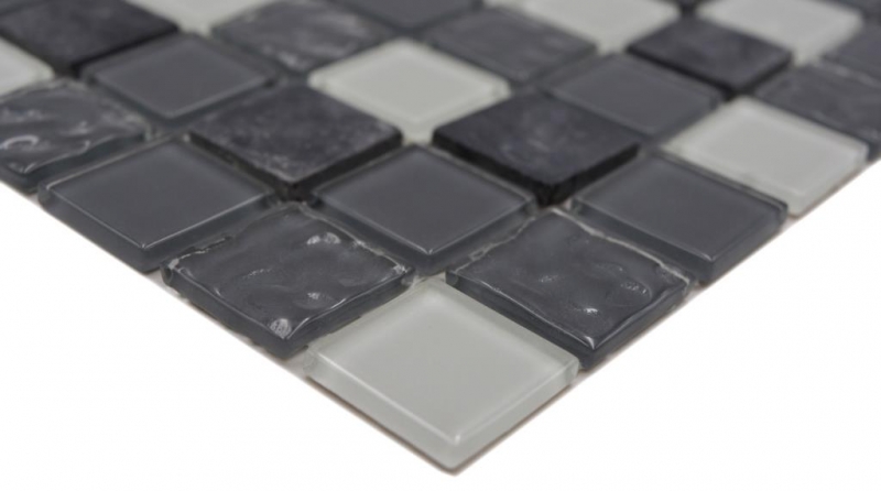 Muestra de mano mosaico azulejo translúcido gris cristal mosaico piedra gris MOS62-0207-GN_m