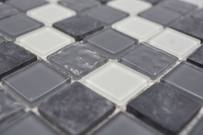 Muestra de mano mosaico azulejo translúcido gris cristal mosaico piedra gris MOS62-0207-GN_m