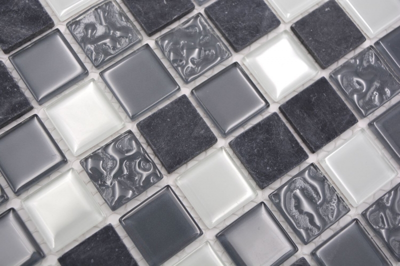 Muestra de mano mosaico azulejo translúcido gris cristal mosaico piedra gris MOS62-0207-GN_m