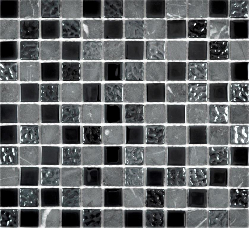Muestra de mano azulejo mosaico Azulejo backsplash Gris translúcido negro Mosaico de vidrio Piedra de cristal gris negro MOS62-0302-GN_m