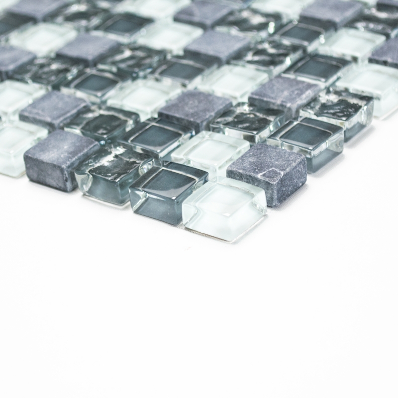 Muestra de mano azulejo mosaico Azulejo backsplash Gris translúcido Mosaico de vidrio Piedra de cristal gris MOS92-0204_m