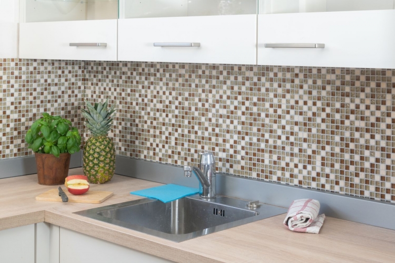 Muestra de mano mosaico azulejo azulejo backsplash translúcido beige vidrio mosaico cristal piedra beige MOS92-1204_m