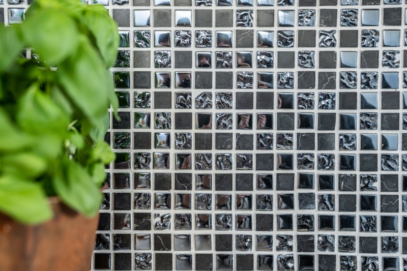 Muestra de mano azulejo mosaico Azulejo backsplash Gris translúcido negro Mosaico de vidrio Piedra de cristal gris negro MOS92-0302_m