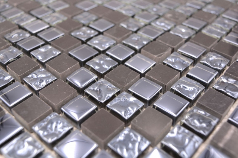 Muestra de mano azulejo mosaico Azulejo backsplash Gris translúcido negro Mosaico de vidrio Piedra de cristal gris negro MOS92-0302_m