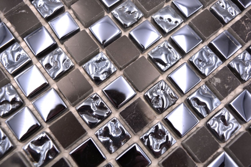Muestra de mano azulejo mosaico Azulejo backsplash Gris translúcido negro Mosaico de vidrio Piedra de cristal gris negro MOS92-0302_m