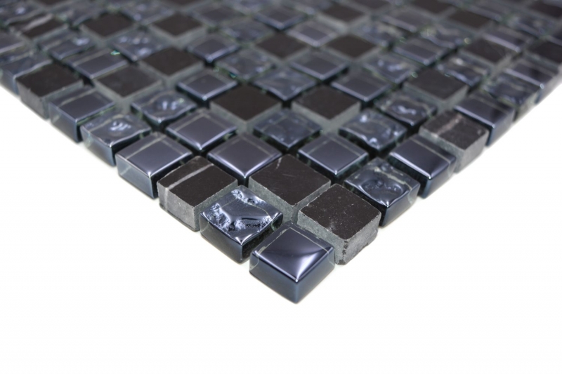 Muestra de mano azulejo mosaico Azulejo backsplash Gris translúcido negro Mosaico de vidrio Piedra de cristal gris negro MOS92-0302_m