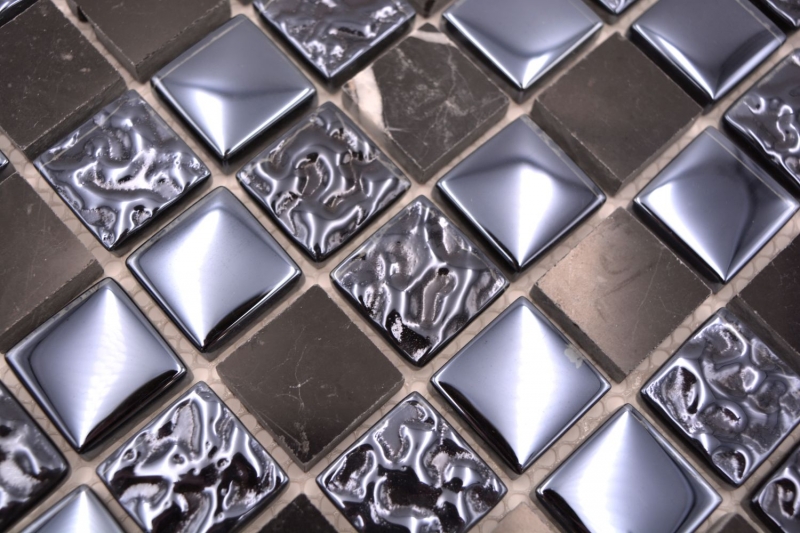 Muestra de mano mosaico azulejo Gris translúcido negro Mosaico de vidrio Piedra de cristal gris negro MOS82-0208_m