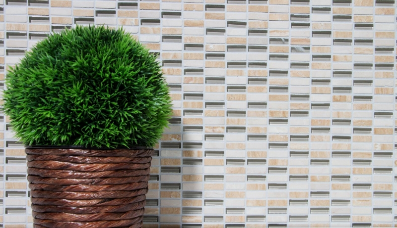 Muestra de mano mosaico azulejo azulejo backsplash translúcido beige varillas vidrio mosaico cristal piedra beige MOS87-1412_m