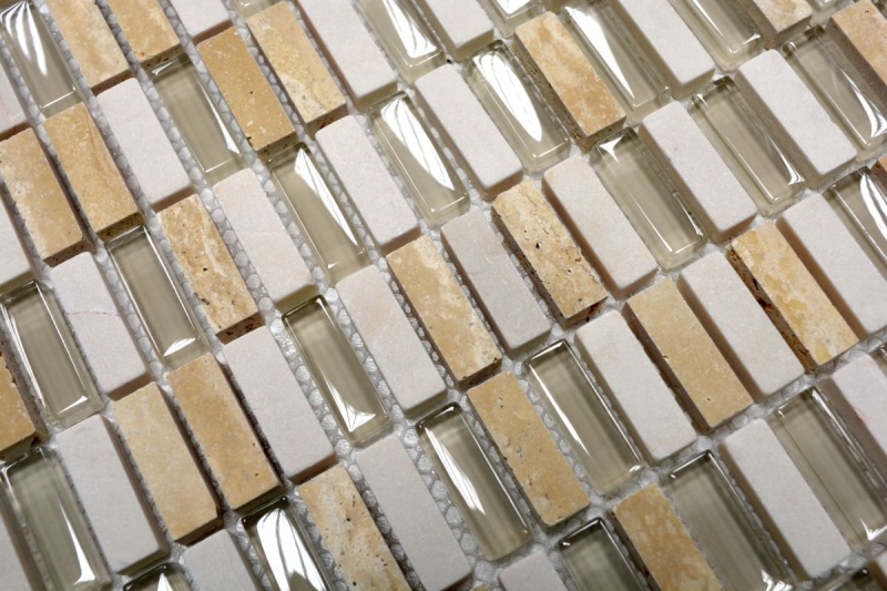 Muestra de mano mosaico azulejo azulejo backsplash translúcido beige varillas vidrio mosaico cristal piedra beige MOS87-1412_m