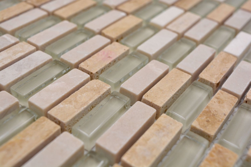 Muestra de mano mosaico azulejo azulejo backsplash translúcido beige varillas vidrio mosaico cristal piedra beige MOS87-1412_m