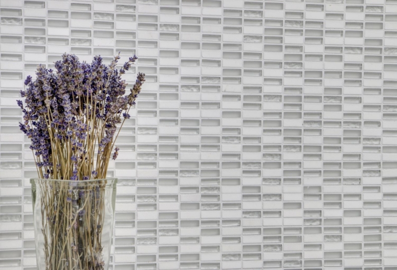 Muestra de mano mosaico azulejo azulejo backsplash blanco translúcido varillas mosaico de vidrio Cristal piedra blanco blanco mate MOS87-1401_m