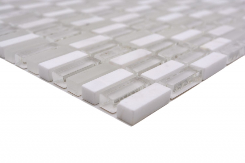 Muestra de mano mosaico azulejo azulejo backsplash blanco translúcido varillas mosaico de vidrio Cristal piedra blanco blanco mate MOS87-1401_m