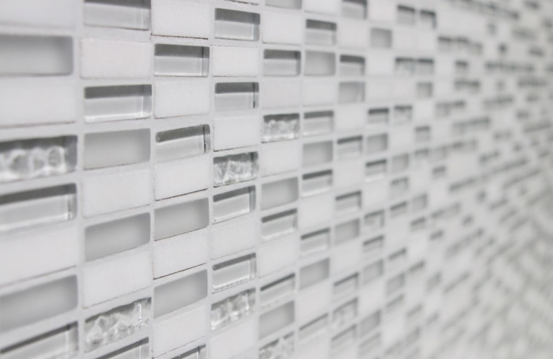 Muestra de mano mosaico azulejo azulejo backsplash blanco translúcido varillas mosaico de vidrio Cristal piedra blanco blanco mate MOS87-1401_m