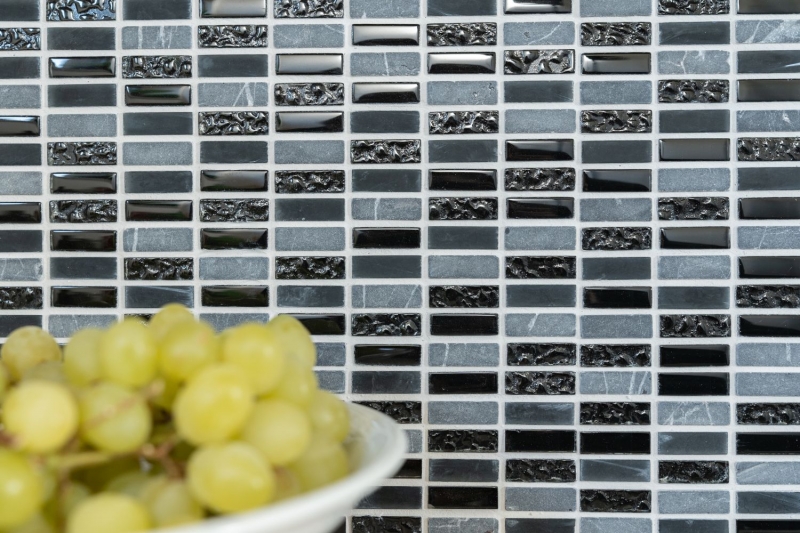 Muestra de mano mosaico azulejo azulejo backsplash gris translúcido varillas mosaico de vidrio Crystal piedra gris mate negro MOS87-1403_m