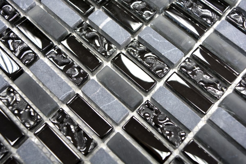 Muestra de mano mosaico azulejo azulejo backsplash gris translúcido varillas mosaico de vidrio Crystal piedra gris mate negro MOS87-1403_m