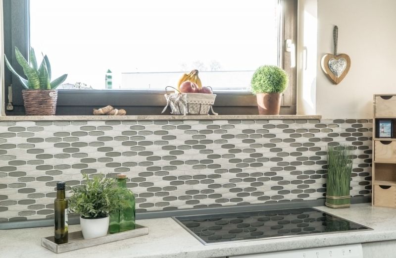 Muestra de mano mosaico azulejo azulejo backsplash gris translúcido forma de barco mosaico de vidrio Cristal piedra gris MOS85-BM59_m