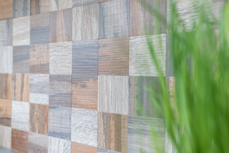 Muestra de mano mosaico azulejo espejo autoadhesivo aluminio gris beige metal aspecto madera MOS200-2422_m