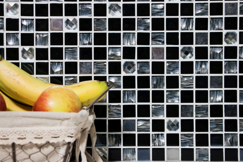 Muestra de mano mosaico azulejo espejo autoadhesivo translúcido acero inoxidable vidrio negro mosaico Cristal acero vidrio negro MOS200-4CM26_m