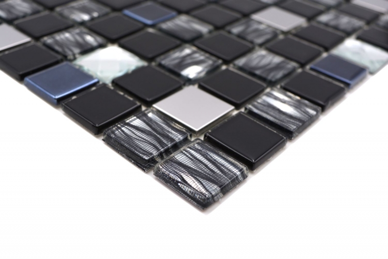 Muestra de mano mosaico azulejo espejo autoadhesivo translúcido acero inoxidable vidrio negro mosaico Cristal acero vidrio negro MOS200-4CM26_m