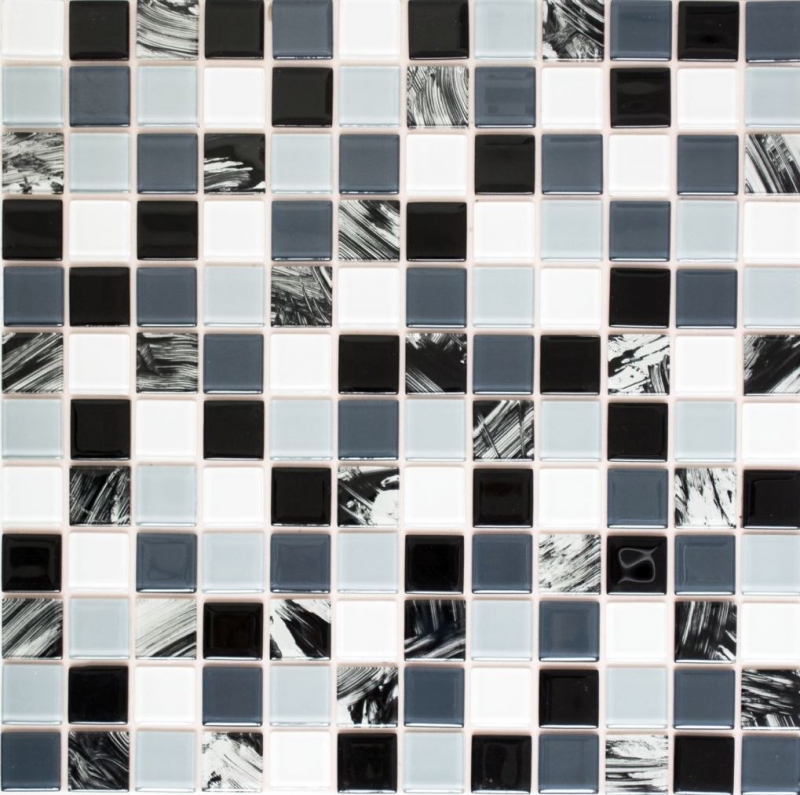 Muestra de mano mosaico azulejo Azulejo backsplash autoadhesivo Translúcido blanco gris negro Mosaico de vidrio Cristal gris negro blanco paño MOS200-4CM28_m