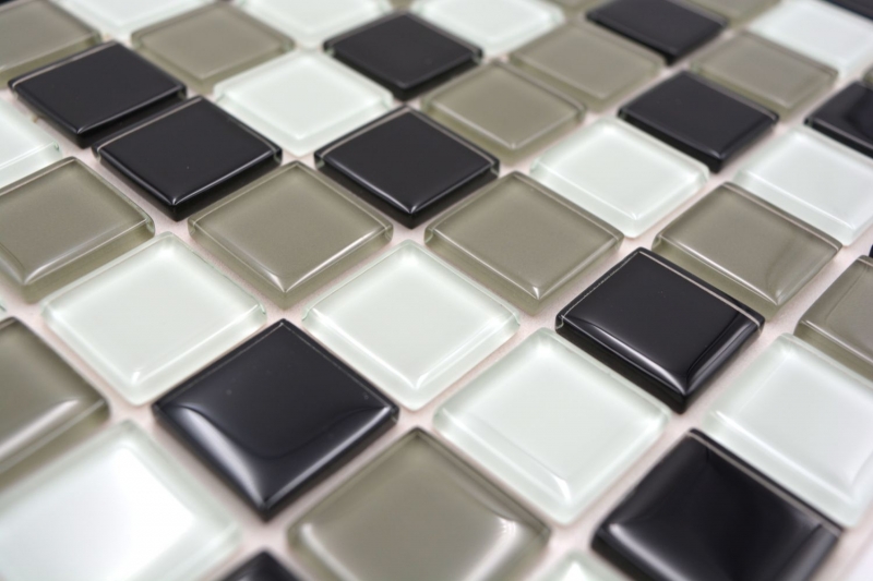 Muestra de mano mosaico azulejo Azulejo backsplash autoadhesivo Translúcido marrón negro blanco Mosaico de vidrio Cristal marrón negro blanco MOS200-4CM30_m