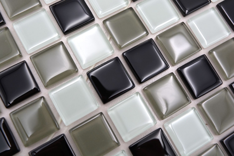 Muestra de mano mosaico azulejo Azulejo backsplash autoadhesivo Translúcido marrón negro blanco Mosaico de vidrio Cristal marrón negro blanco MOS200-4CM30_m