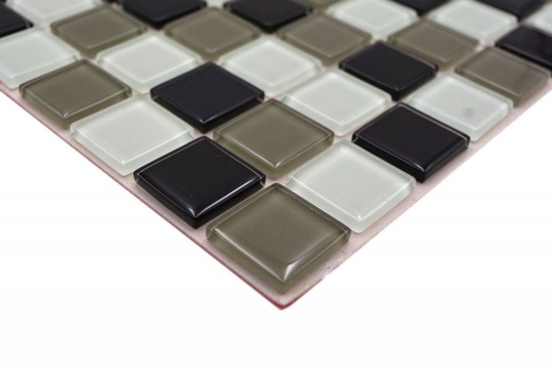 Muestra de mano mosaico azulejo Azulejo backsplash autoadhesivo Translúcido marrón negro blanco Mosaico de vidrio Cristal marrón negro blanco MOS200-4CM30_m