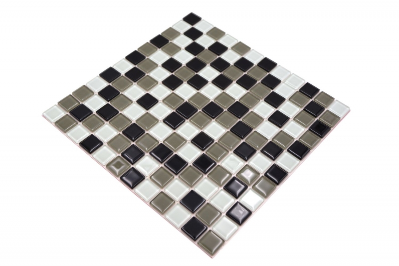 Muestra de mano mosaico azulejo Azulejo backsplash autoadhesivo Translúcido marrón negro blanco Mosaico de vidrio Cristal marrón negro blanco MOS200-4CM30_m