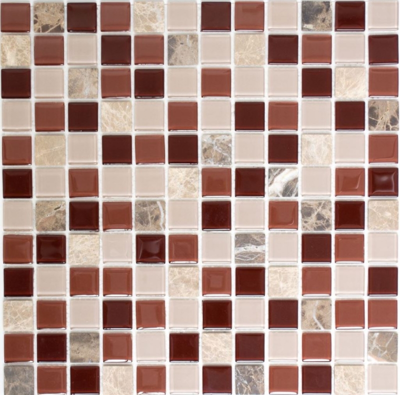 Muestra de mano mosaico azulejo azulejo backsplash autoadhesivo translúcido piedra beige marrón vidrio mosaico cristal piedra beige marrón emperador MOS200-4M352_m