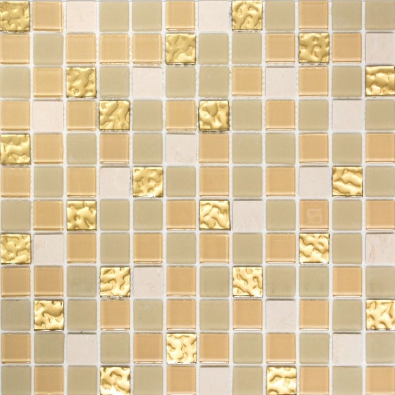 Muestra de mano azulejo mosaico Azulejo backsplash autoadhesivo Piedra translúcida oro blanco Mosaico de vidrio Piedra de cristal oro blanco mate MOS200-4M362_m