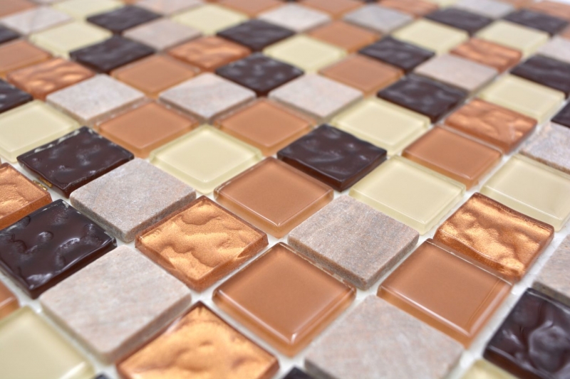 Muestra de mano mosaico azulejo Azulejo backsplash autoadhesivo Piedra translúcida beige marrón Mosaico de vidrio Piedra de cristal beige marrón MOS200-4M372_m