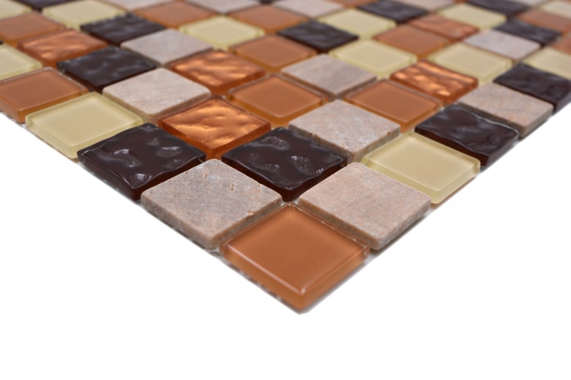Muestra de mano mosaico azulejo Azulejo backsplash autoadhesivo Piedra translúcida beige marrón Mosaico de vidrio Piedra de cristal beige marrón MOS200-4M372_m