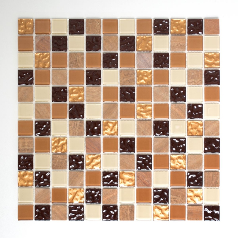 Muestra de mano mosaico azulejo Azulejo backsplash autoadhesivo Piedra translúcida beige marrón Mosaico de vidrio Piedra de cristal beige marrón MOS200-4M372_m