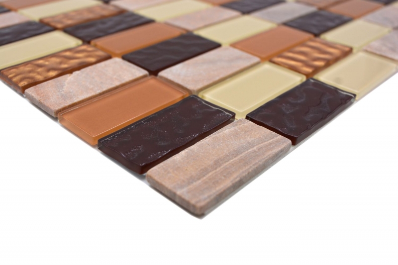 Muestras de mano mosaico azulejo espejo autoadhesivo translúcido piedra beige marrón rectángulo vidrio mosaico cristal piedra beige marrón MOS200-4MS75_m