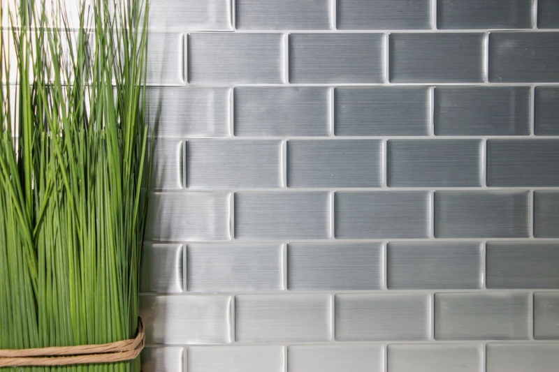 Muestras de mano mosaico azulejo azulejo backsplash autoadhesivo vinilo lámina vinilo plata vinilo acero metro 4-pack MOSVinyl-24002_m