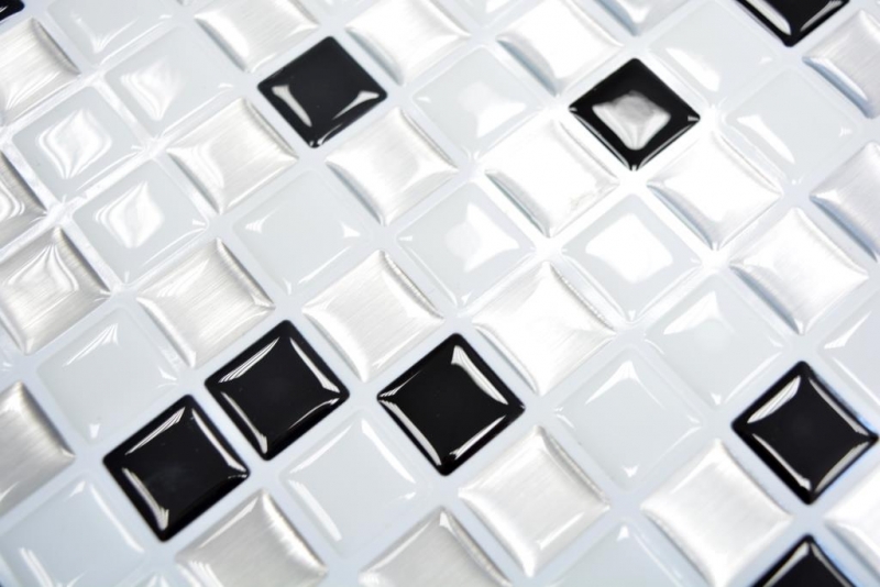 Muestras de mano mosaico azulejo azulejo backsplash vinilo autoadhesivo papel de vinilo plata negro blanco vinilo cuadrados negro y blanco aceros 4-pack MOSVinyl-24082_m